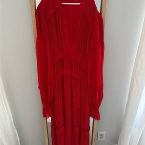 Tory Burch Vibrant Red Long Sleeve Dress